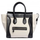 Celine Boston Luggage 30CM Handbag Size M Black With White Canvas