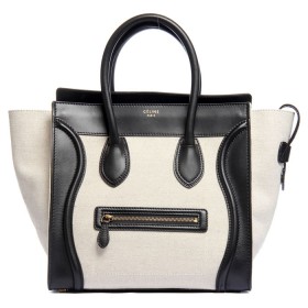 Celine Boston Luggage 30CM Handbag Size M Black With White Canvas