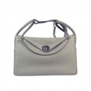 Hermes Lindy Handbag Clemence Leather Grey with Platinum Plated HW