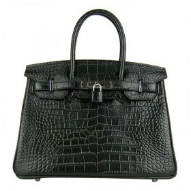 Hermes Birkin 30cm Crocodile Leather Bag Black with Platinum HW