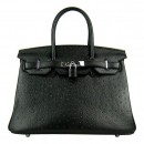Hermes Birkin 30cm Ostrich Veins Bag Black with Platinum HW