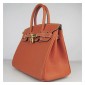 Hermes Birkin 30cm Clemence Leather Bag Orange with Gold HW