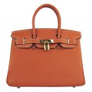 Hermes Birkin 30cm Clemence Leather Bag Orange with Gold HW