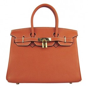 Hermes Birkin 30cm Clemence Leather Bag Orange with Gold HW