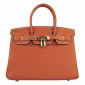 Hermes Birkin 30cm Clemence Leather Bag Orange with Gold HW
