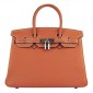 Hermes Birkin 30cm Clemence Leather Bag Orange with Gold HW