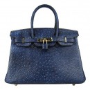 Hermes Birkin 30cm Ostrich Veins Bag Navy Blue with Gold HW