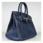 Hermes Birkin 30cm Ostrich Veins Bag Navy Blue with Gold HW