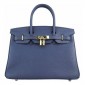 Hermes Birkin 30cm Clemence Leather Bag Navy Blue with Platinum HW