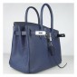 Hermes Birkin 30cm Clemence Leather Bag Navy Blue with Platinum HW