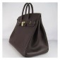 Hermes Birkin 40cm Clemence Leather Bag Chocolate with Gold HW