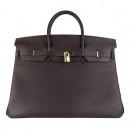 Hermes Birkin 40cm Clemence Leather Bag Chocolate with Gold HW