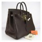 Hermes Birkin 40cm Clemence Leather Bag Chocolate with Gold HW