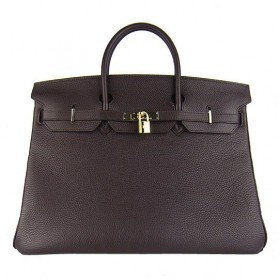 Hermes Birkin 40cm Clemence Leather Bag Chocolate with Gold HW