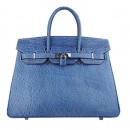 Hermes Birkin 35cm Ostrich Veins Bag Blue with Platinum HW