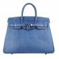 Hermes Birkin 35cm Ostrich Veins Bag Blue with Platinum HW