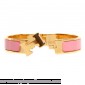 Hermes Gold Plated H Narrow Bracelet with Pink Enamel