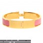 Hermes Gold Plated H Narrow Bracelet with Pink Enamel