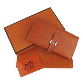 Hermes Bearn Gusset Purse Clemence Leather Orange